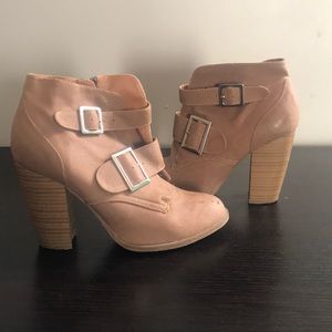 Brown buckle booties